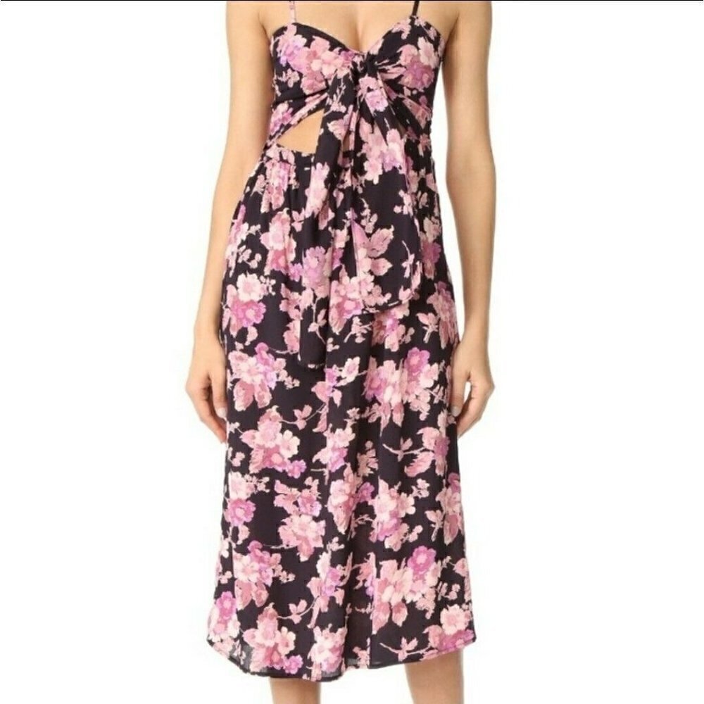 New Flynn Skye Faith Floral Midi Dress Womens L Black Pink Floral Waist Cut Out